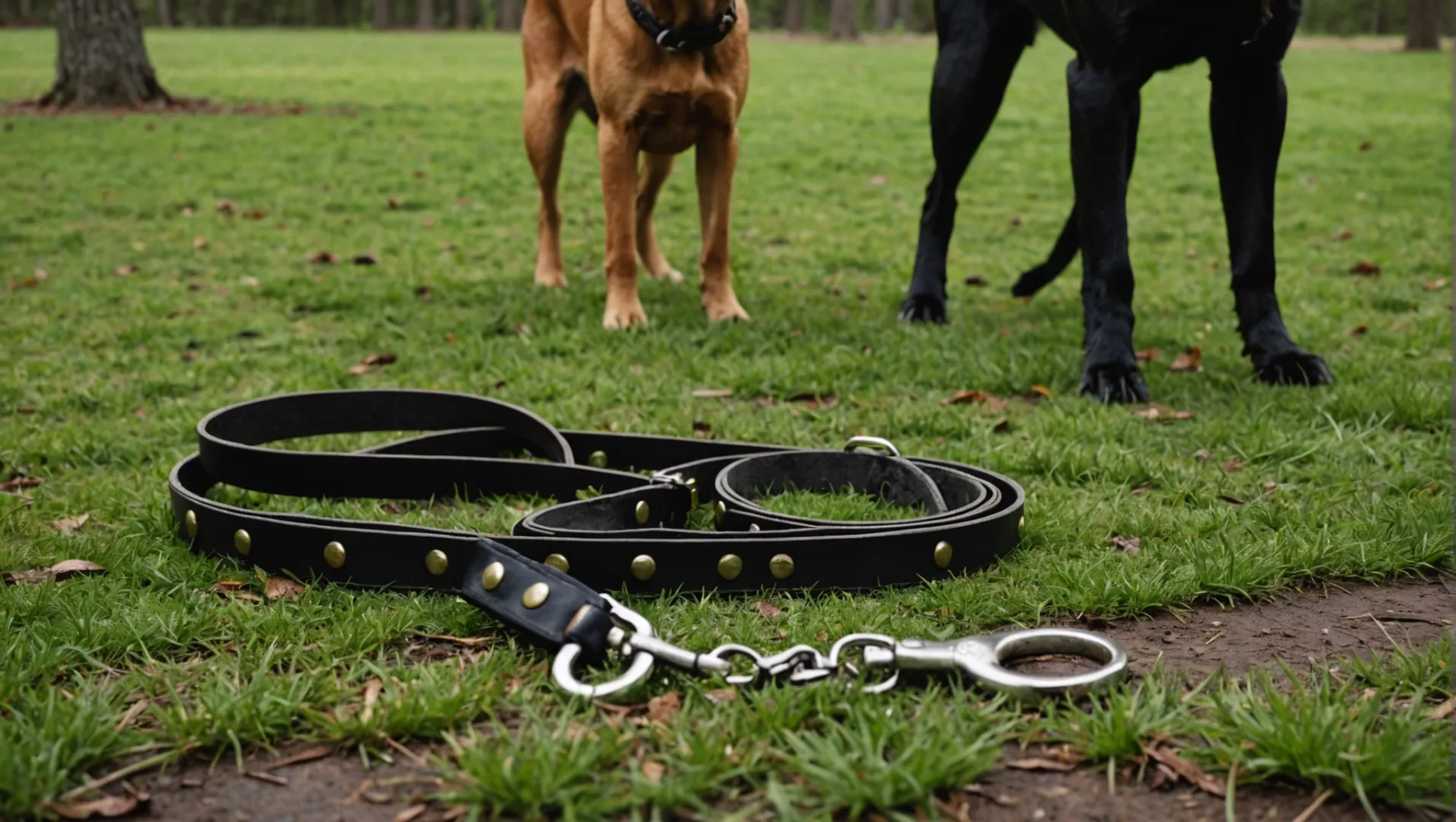 Comparison between Biothane and leather dog leashes outdoors