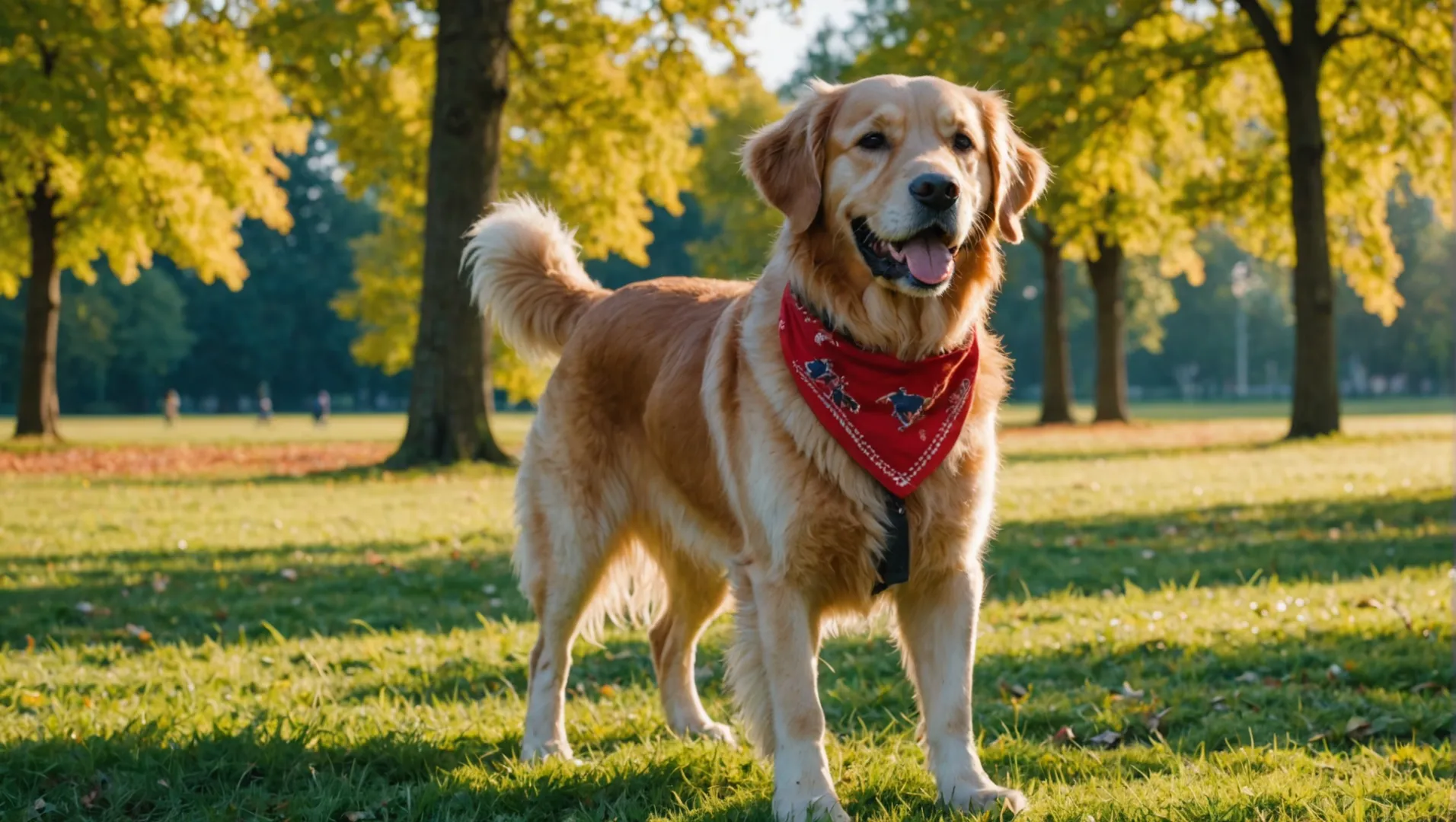 Cane che indossa una bandana rossa in un parco