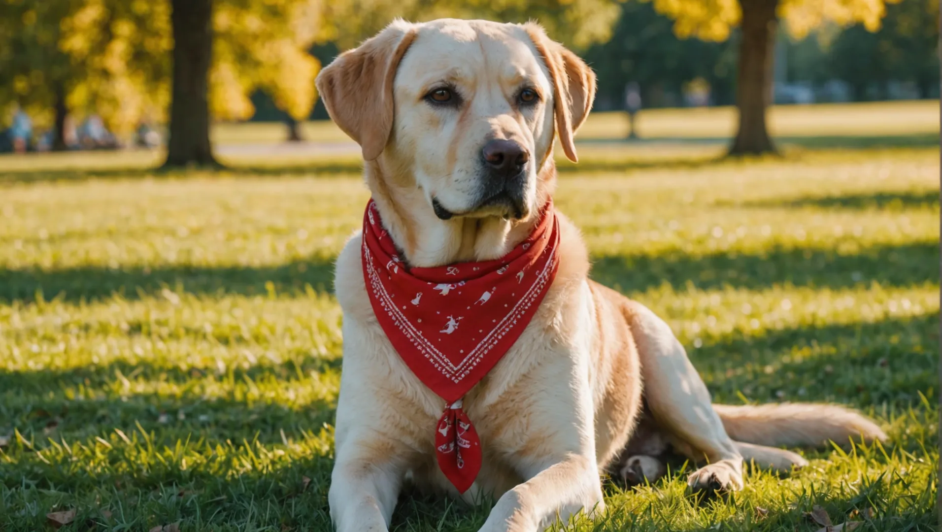 Cane che indossa un'elegante bandana rossa legata con un nodo da cowboy