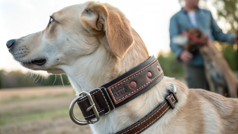Nahaufnahme eines Hundes mit einem Martingal-Halsband und einem traditionellen Halsband