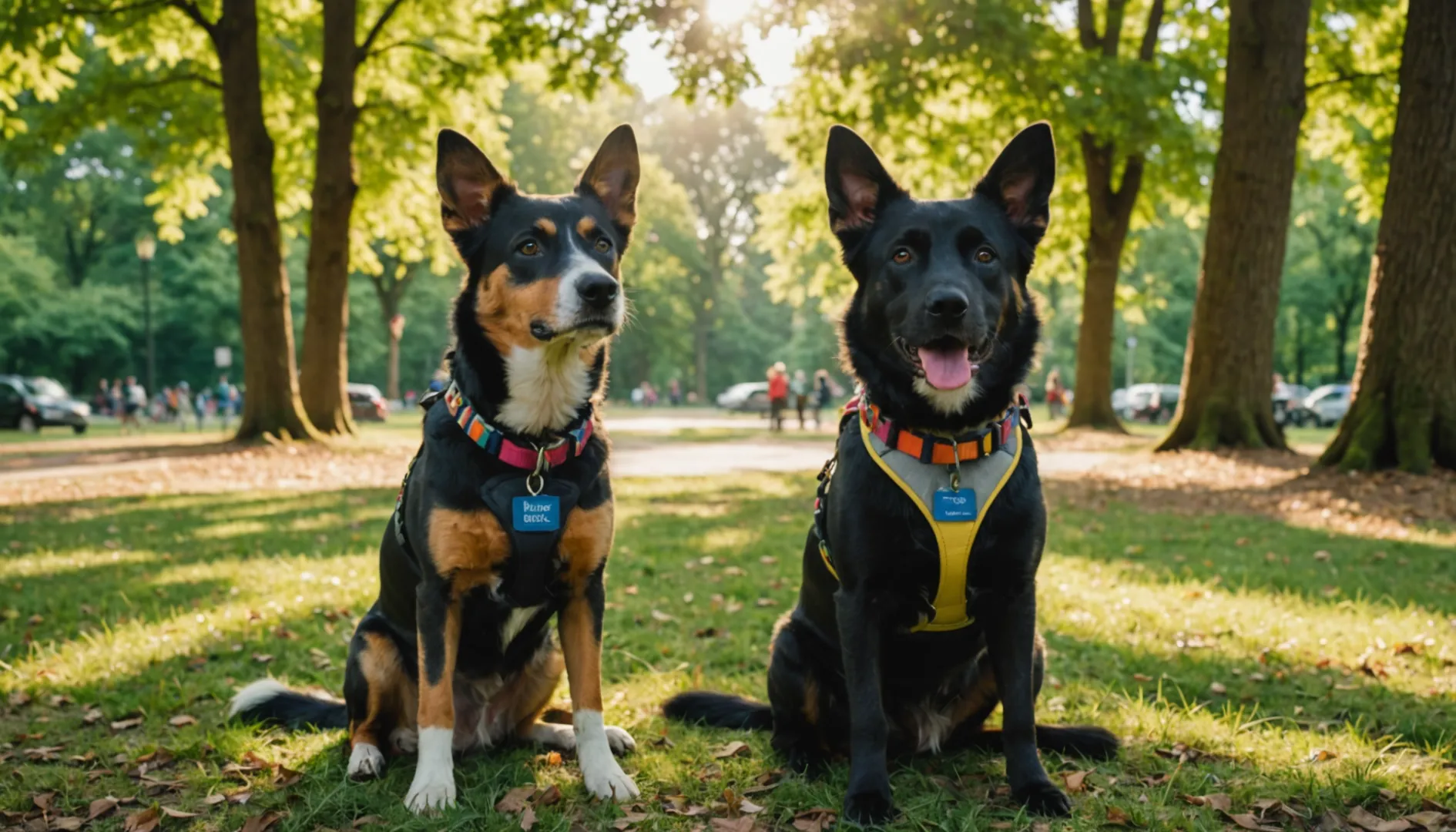 Comparaison côte à côte de deux chiens dans un parc