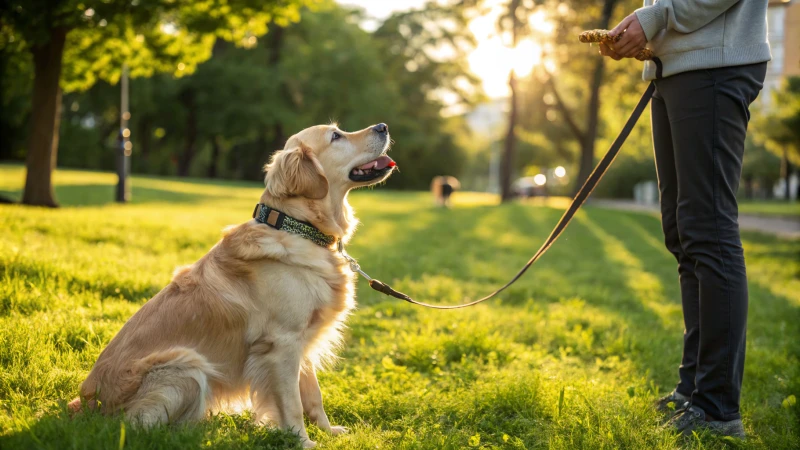 Golden Retriever Training in einem sonnigen Park