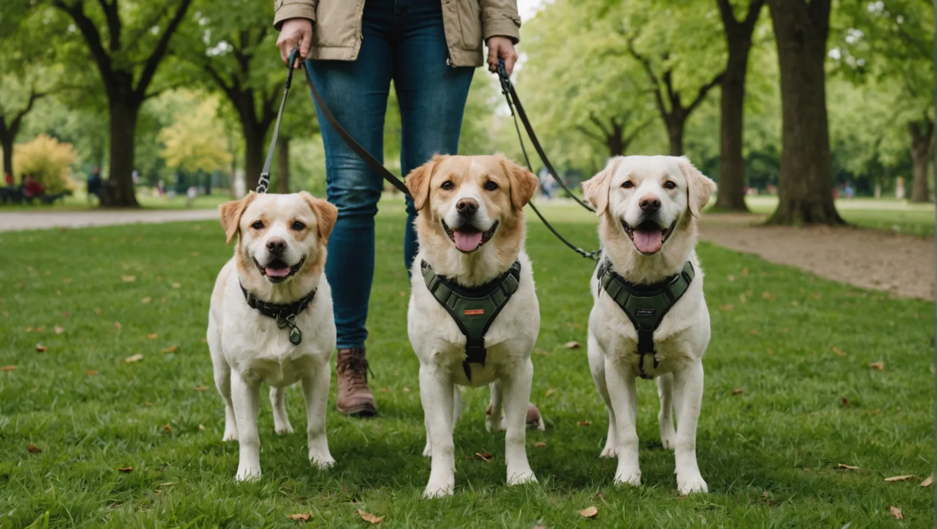 Comparación de un perro con arnés sin tirón y otro con collar tradicional.
