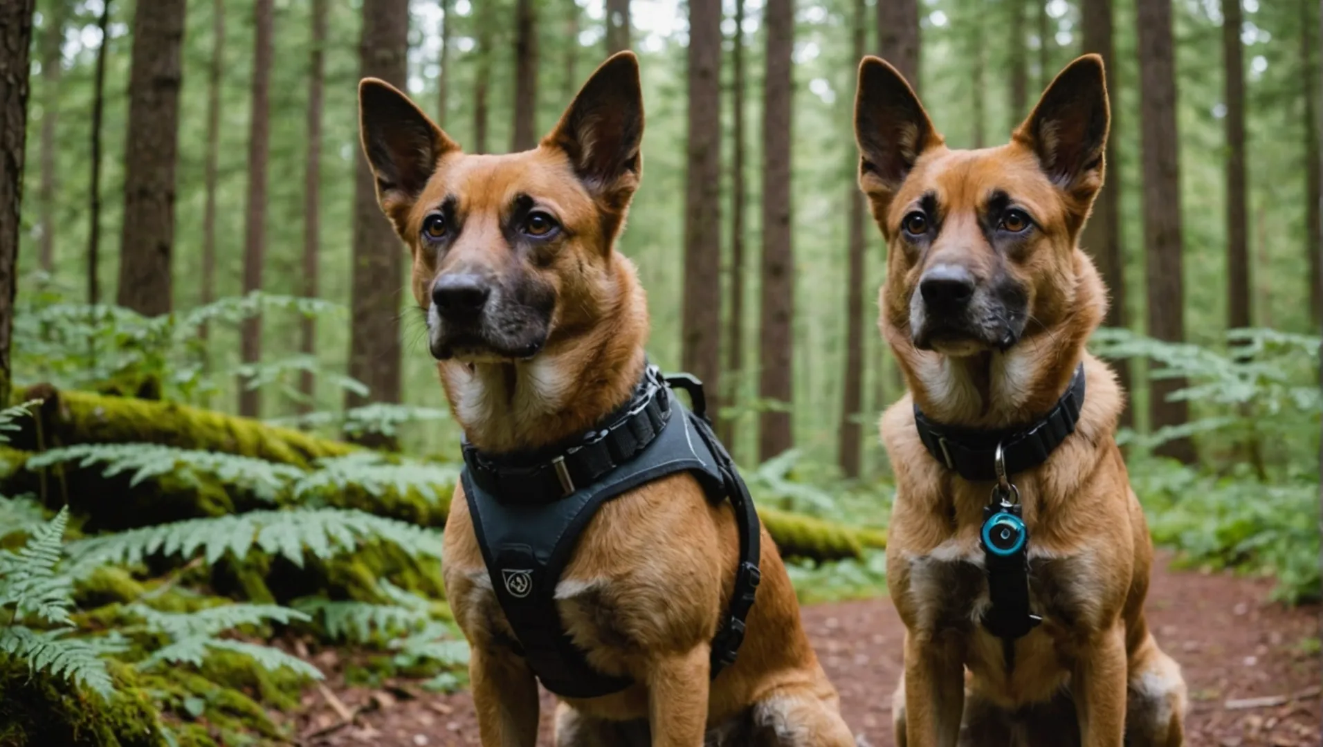 Perro con collar GPS en un bosque