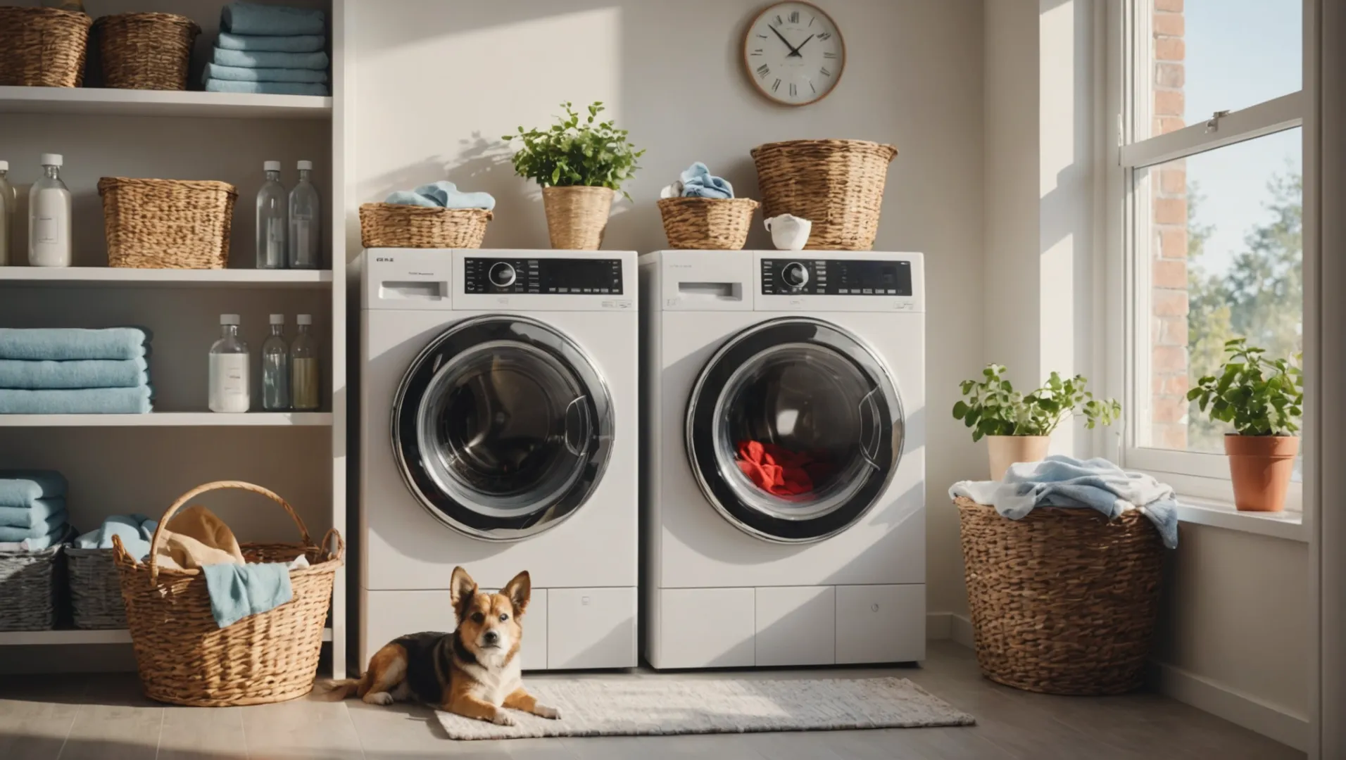 Lavage de vêtements de chien dans une machine à laver