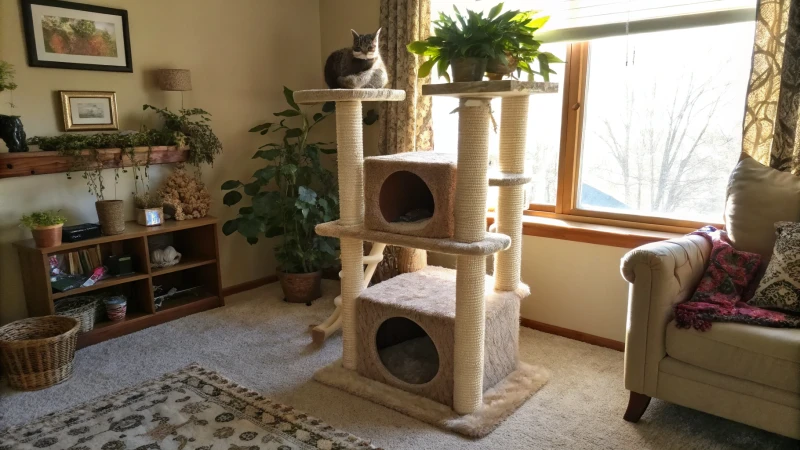 Un arbre à chat personnalisé dans un salon confortable