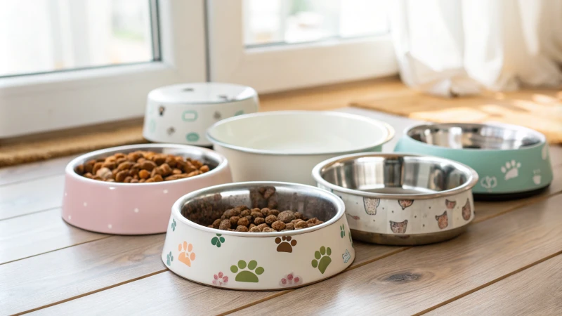 Diverses gamelles pour chiens sur une table