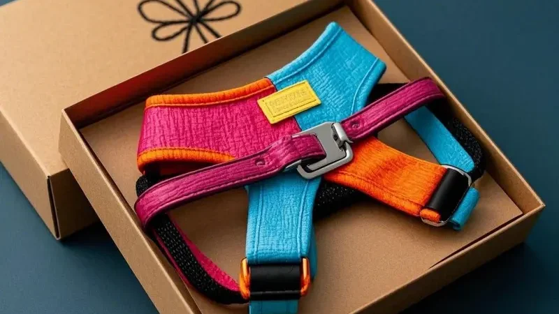 Pettorina colorata per cani in confezione regalo.