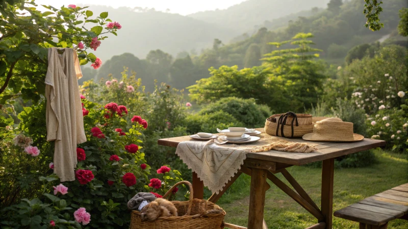 Entorno al aire libre con ropa ecológica para perros sobre una mesa de madera