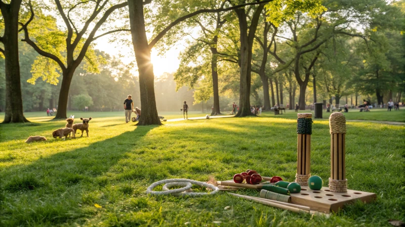 Un parco sereno con attrezzature ecologiche per l'addestramento dei cani