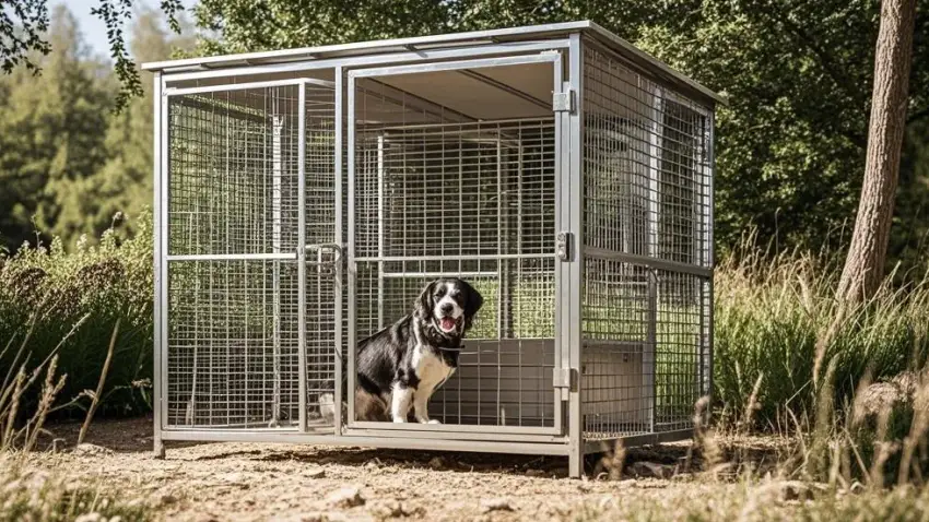 頑丈なスチール製の犬小屋。