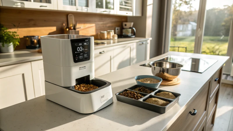 Cuisine moderne avec mangeoire automatique pour animaux
