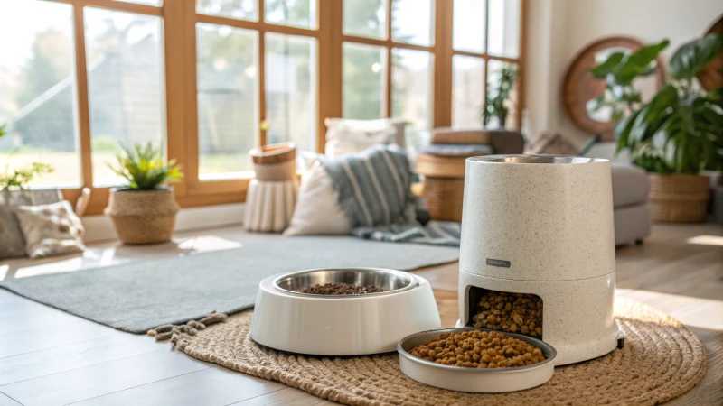 Une aire d'alimentation moderne et confortable pour les animaux de compagnie avec des mangeoires innovantes