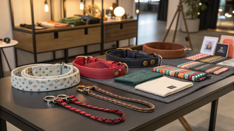 Un'esposizione ben organizzata di accessori per animali domestici su un tavolo