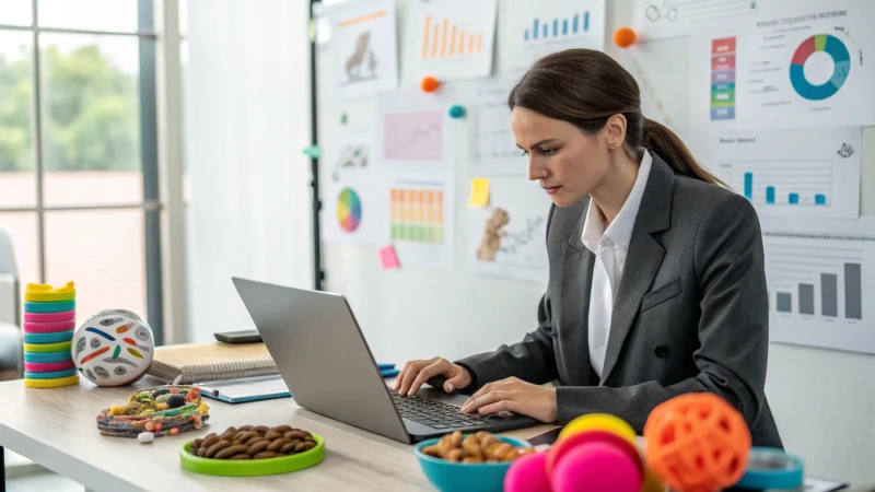 A professional woman analyzing sales data in a modern office.