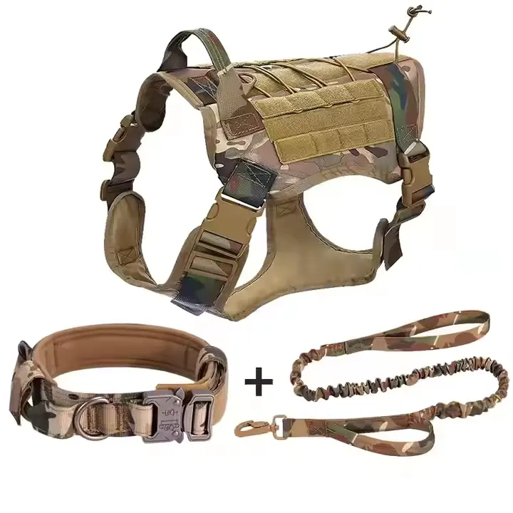 Set pettorina, collare e guinzaglio camo per cani