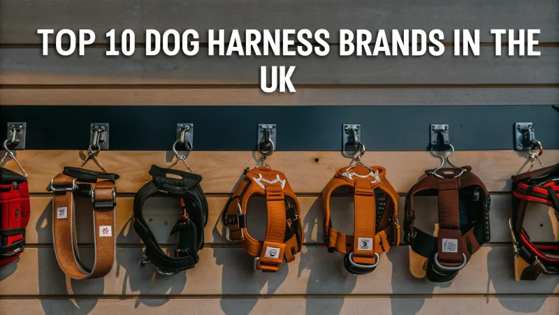 Las 10 mejores marcas de arneses para perros del Reino Unido mostradas en ganchos.