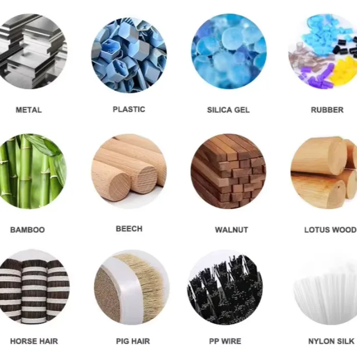 12가지 소재 유형: 금속, 플라스틱, 나무, 머리카락, 철사.