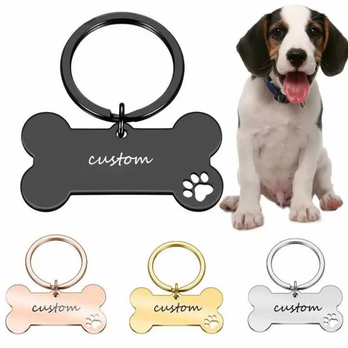 Porte-clés personnalisé en forme d'os avec un chiot.