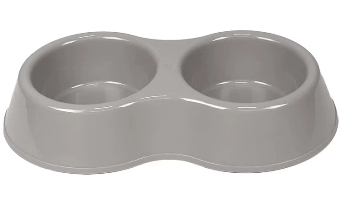 Grauer Doppel-Tiernapf für Futter und Wasser