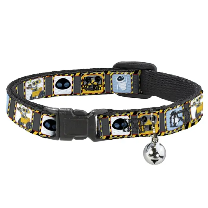 Black cat collar with bell and robot design